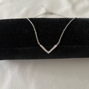 V-Point Crystal Pendant Necklace - Silver Tone